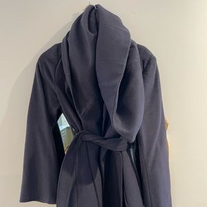 Tahari belted wrap coat, navy